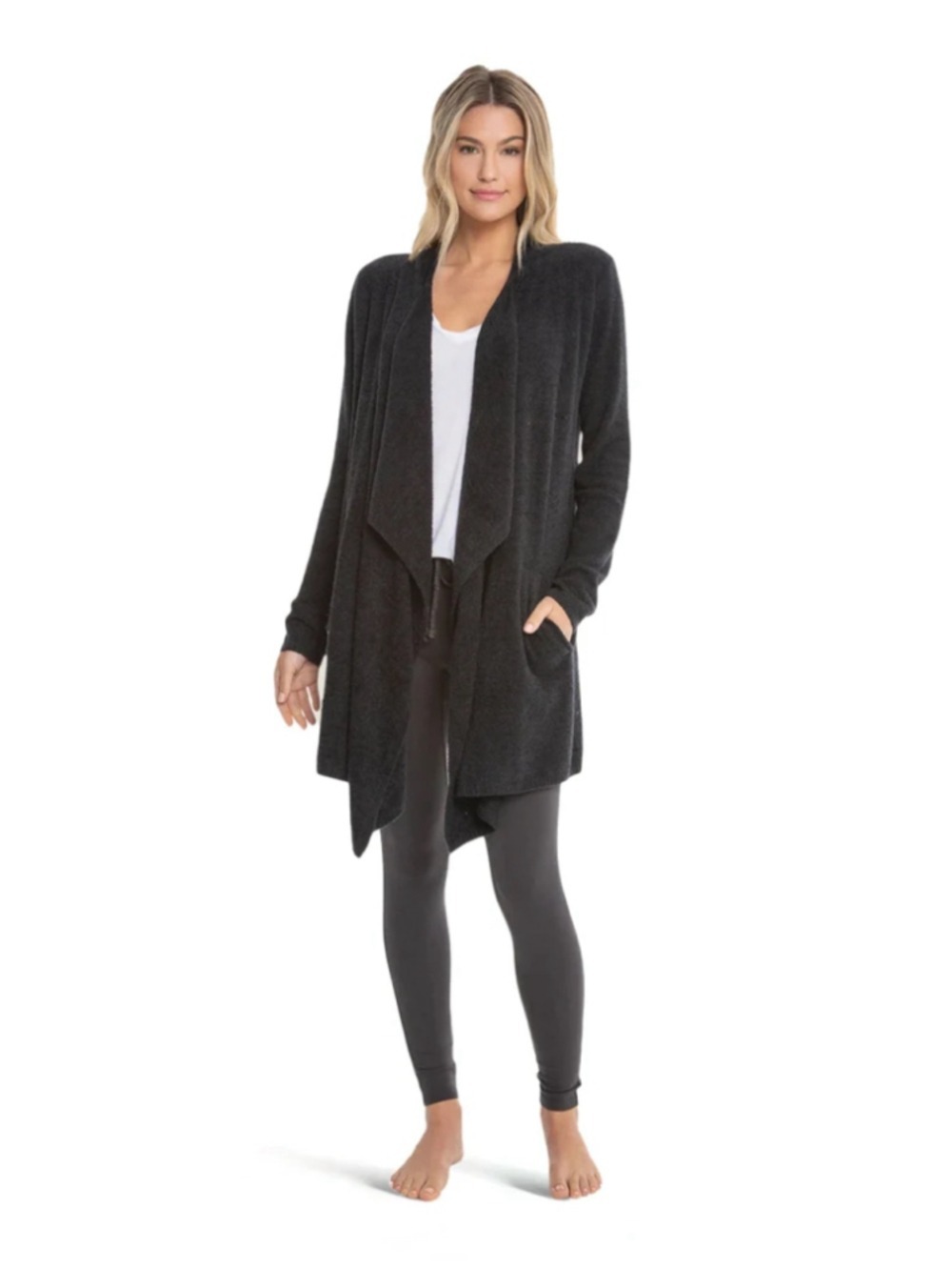 Barefoot Dreams Bamboo Chic Lite Knit Calypso Wrap Cardigan Black S/M